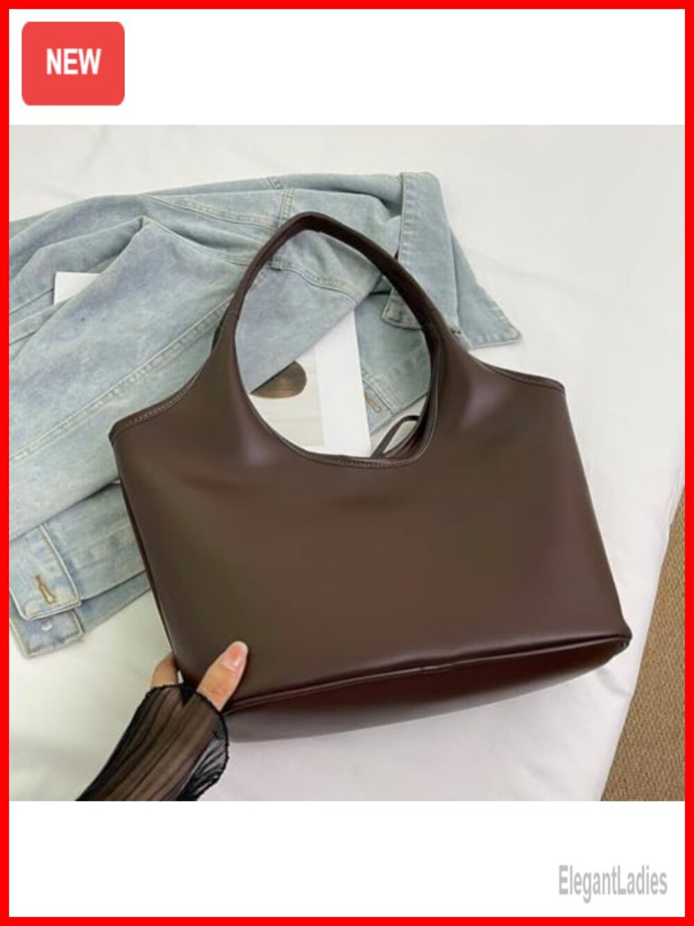 Faux Suede Hobo Tote Bag with Cross Lock - Picture 5 of 6